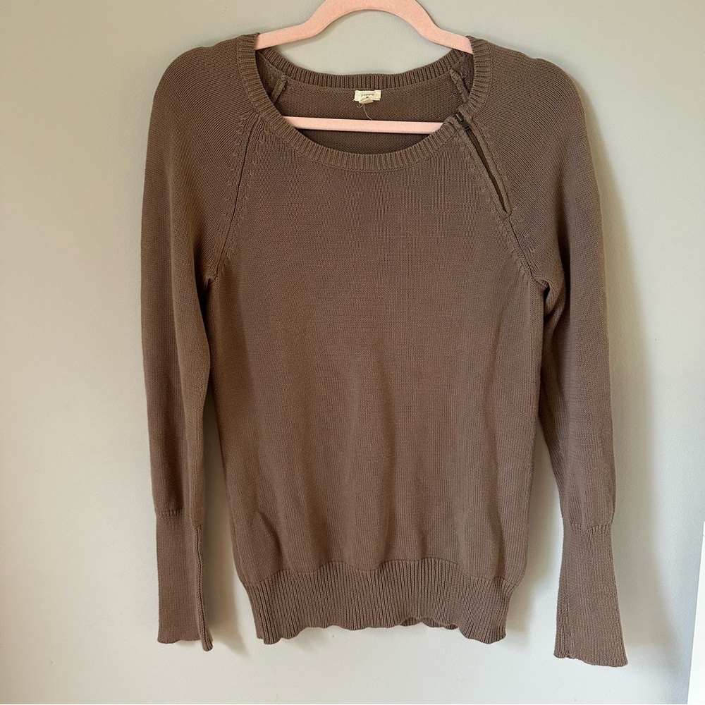 J.Crew Women’s crew neck brown 100% cotton sweater with zipper accent M y2k